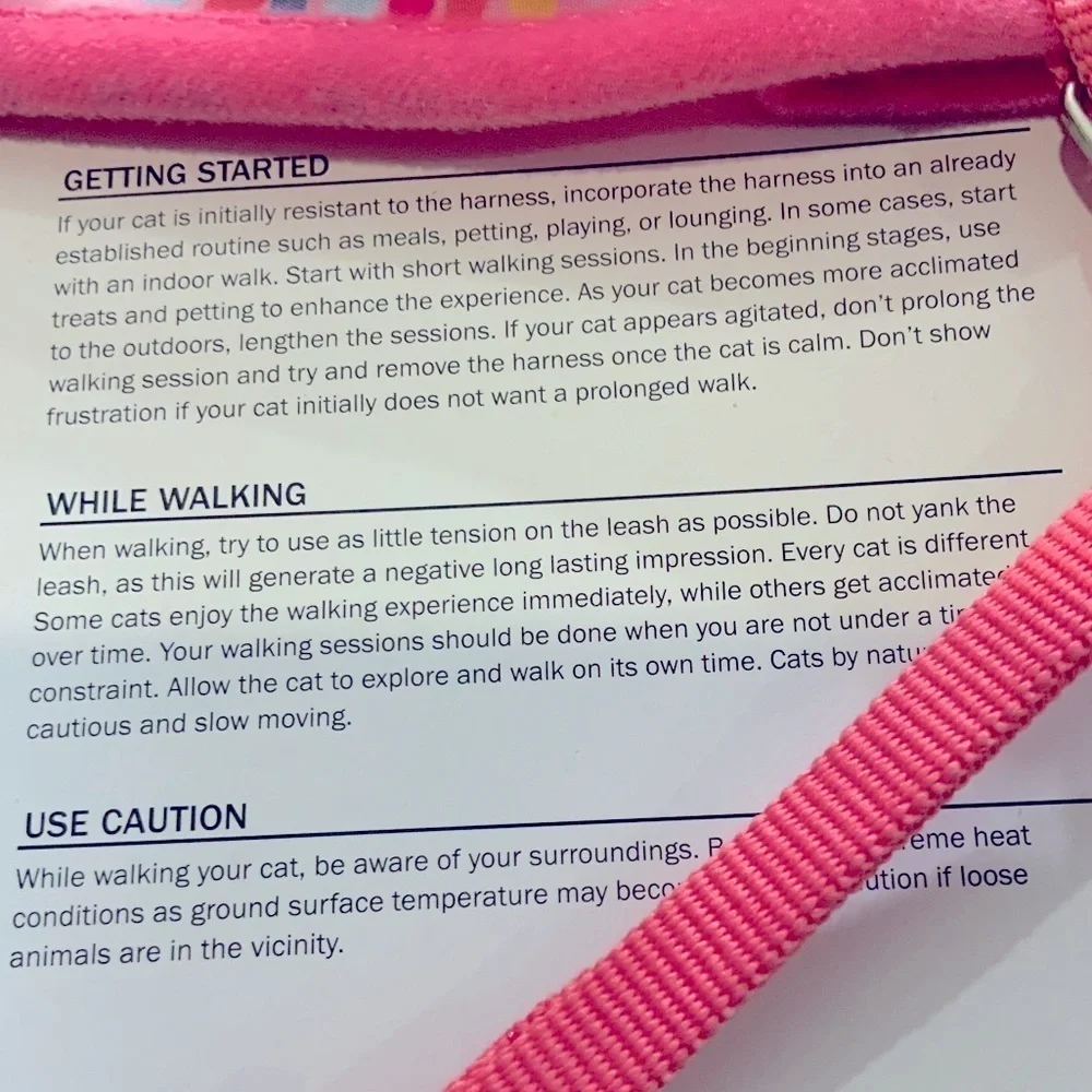 Cat Harness and Leash Set Adjustable For Cats 5-10 LBS Pink Multicolor One Size